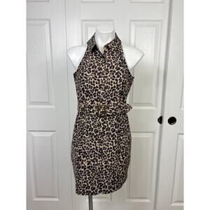 Maeve by Anthropologie Belted Sleeveless Shirt Dress Size 6 Leopard Print NWOT